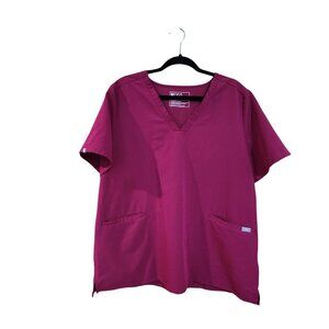 Figs Technical Collection Burgundy Scrub Top XXL V-Neck Short Sleeve W/ Front Po